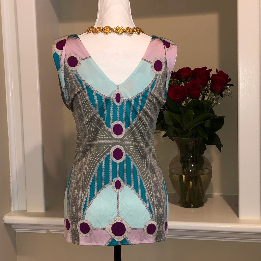 Lovely Mara Hoffman Deep-V Silk “Peacock” Top - Picture 3 of 7